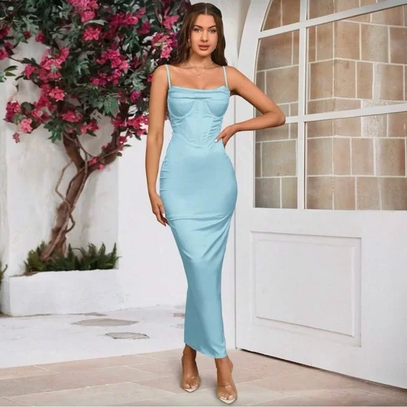 Spaghetti Strap Bodycon Maxi Dress - S - Picture 3 of 12